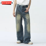 Dodobye New Jeans Trend Patchwork Pocket Zipper Casual Male Denim Pants 2025 Fashion Men'S Wide Leg Trousers Hole Summer