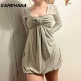 Dodobye Y2k Japanese Bow Splicing Fake Two Short Skirt Women's New Style Pure Desire Sexy Show Thin Versatile Long Sleeve Dress