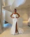 Dodobye Customized White Side High Slit Prom Dress Strapless  Floor-Length vestidos de noche Elegant Sleeveless Formal Evening-(PRE-ORDER)