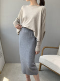 christmas outfit Dodobye Batwing Sleeves High-Low Solid Color Boat Neck Knitwear Pullovers Sweater