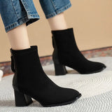 Dodobye Fashion Thick Heel Short Boots  2025  Winter New Square Headed Suede Short Boots Women Plush Warm High Heels  Boots