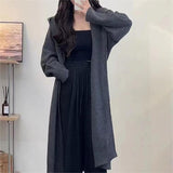 Black Friday Dodobye Casual Knitted Long Hooded Cardigan Women Korean Loose Solid Single-Breasted Sweaters Female Autumn Chic Elegant Daily Outwear