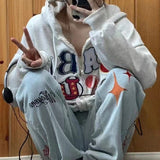 christmas outfit Dodobye Aesthetic Embroidery Letters Zip Up Hoodie