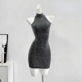 Dodobye 2025 Autumn Elegant Knitted Suit Woman Korean Fashion 2 Piece Set Sexy Sleeveless Slim Mini Dress + Casual Short Cardigan Chic