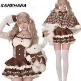 Dodobye Japanese Sweet Lolita Cloak Harajuku Folded Lace Top Retro Y2k Cake Strap Skirt Fashion Spring Three Piece Sets Платье