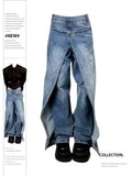 Dodobye Women's Patchwork Jeans Baggy Vintage Y2k Denim Trousers 90s Aesthetic 2000s Harajuku Oversize Wide Cowboy Pants Trashy Clothes