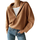 Black Friday Dodobye Casual Knitted Zipper Lapel Sweaters Women Korean Loose Solid Pullover Sweater Female Autumn Chic Retro Street All-matching Tops