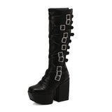 thanksgiving outfit Dodobye Women Knee High Boots Toe Chunky Heels 12cm Platform Hill 6cm Size 47 48