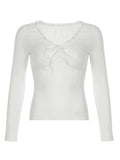 Dodobye V Neck Bow Long Sleeves Tee