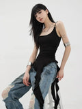 Dodobye summer Y2k Grunge Hotsweet Sexy Elegant Backless Camisoles  Asymmetrical Black Ruffle Tank Tops Women Korean Streetwear Punk