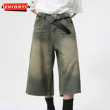 Dodobye American Style Denim Shorts High Street Straight Calf-Length Pants Summer Men Jeans New Fashion Men'S Clothing