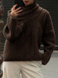 christmas outfit Dodobye Long Sleeves Loose Solid Color Split-Joint Off-The-Shoulder Pullovers Sweater Tops