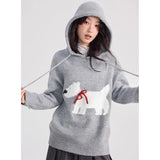 Dodobye Dog Printed Cute Hooded Sweater Knit Women Y2k Drawstring Long Sleeve Pullover Sweater Loose Casual Hoodies Fall Winter