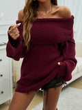 christmas outfit Dodobye Flared Sleeves Long Sleeves Solid Color Off-The-Shoulder Sweater Tops