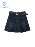 Dodobye Y2k High Waist Denim Mini Pleated Skirts With Belt Women 2025 Summer Fashion Retro A Line Skirt Korean Ins Female Casual Skirts