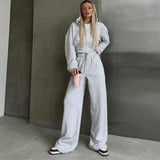 Dodobye Casual Hoodies Pants Sets Women Hooded Long Sleeve Zippers Short Coat Wide Leg Drawstring Pant 2024 Autumn Lady Solid Tracksuit