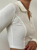 Dodobye-Solid Color Splice Zipper Lapel Neck Long Sleeve Knit