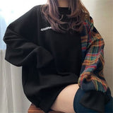 christmas outfit Dodobye 2025 Korean version hot style niche design round neck plaid splicing long sleeve printed loose pullover sweatshirt for women