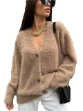 Black Friday Dodobye Casual Solid Imitation Mink Cardigan Women Loose Knitted Plush V-neck Single-Button Sweaters Female Autumn Chic Street Tops