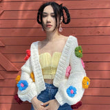 Dodobye Harajuku Flower Knitted Cardigan Women Sweet Cute Cropped Sweater Coat Y2K Streetwear Floral Knitwear Winter Korean Jumpers Tops