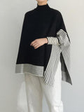 christmas outfit Dodobye Batwing Sleeves Loose Split-Joint Split-Side Striped High Neck Sweater