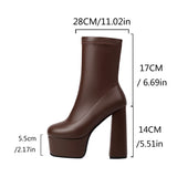 thanksgiving outfit Dodobye 14cm Heel 5.5cm Platform Mortorcycle Boots Midcalf Autumn Elastic Stretchy Big Size 45 46 47 48 US17