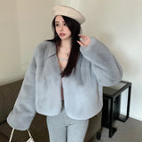 thanksgiving outfit Dodobye Plus Size Winter Korean Style Leather Alternative Eco-Friendly Plush Jacket High-End Thickened Cropped Overcoat For Plus Size