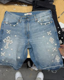 Dodobye 90s Streetwear Y2K Gothic Hip Hop Rhinestones Retro Blue Baggy Jeans Denim Gym Streetwear Shorts Shorts Men Women High Waist Basketball Shorts