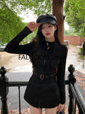 Dodobye Vintage Mid-length Stand-up Collar Slim Jacket Elegant Deerskin Velvet Belt Waisted Long-sleeved Women's Trench Coat Jacket New