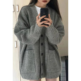 Black Friday Dodobye Gray Cardigan Sweater Women Korean Medium-Length Spring Autumn Loose Lazy Vintage Knit Sweater Casual Buttons Harajuku Jumpers