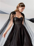 Dodobye Gothic Black A-line Prom Dresses Spaghetti Straps Tulle Evening Dress Elegant Detachable Shawl vestidos de fiesta 2025-(PRE-ORDER)