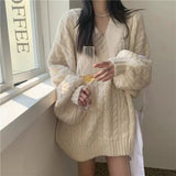 Black Friday Dodobye Lantern Sleeve Knit Sweater Women Korean Solid Twist V-Neck Fall Winter Warm Pullover Fashion Loose Casual Pretty Style Jumpers