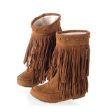 thanksgiving outfit Dodobye Women's 2 Layer Fringe Tassels Flat heel Half knee high Boots fur Shoes Big Size 34-47 Snow Boots Zapotos