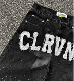 Dodobye Harajuku Rock Fashion Letter Jeans Summer Patch Embroidered Hip Hop Diamond Pants Men's Gothic Personalized Y2K Design Shorts