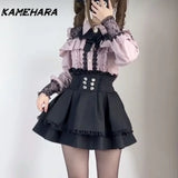 Dodobye Sexy Retro Sweetheart College Style Hollowed Out Slimming Shirt Top Waist Cinching Lace Skirts Set Subculture Y2k Sets