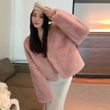 thanksgiving outfit Dodobye Plus Size Winter Korean Style Leather Alternative Eco-Friendly Plush Jacket High-End Thickened Cropped Overcoat For Plus Size