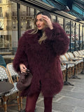 christmas outfit Dodobye Women's Fashion Wine Red Furry Faux Fur Warm Coat 2024 New Thicken Fluffy Plush Loose Trendy Jacket Winter Chic Lady Outerwear