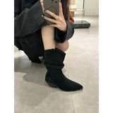 Dodobye 2025  New Western Boots Flock Falt Mid Heels Black Brown Winter Short Boots Woman Chelsea Boots