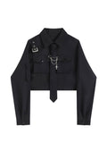 Dodobye 2025 Women Blouses Harajuku Punk Streetwear Black Casual Gothic Tie Blouse Vintage Long Sleeve Loose Turn Down Collar Shirt Tops