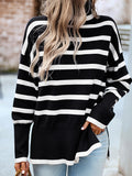 christmas outfit Dodobye Long Sleeves Loose Contrast Color Split-Side Striped High Neck Pullovers Sweater Tops