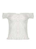 Dodobye Ruffled-Trim Lace Panel Plain Button-Up Camisole Top