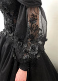 Dodobye Puffy Sleeve Prom Dress Luxury 3D Flower Long Train Vestidos De Fiesta Gothic Ball Gown Wedding Dress فساتين سهرة-(PRE-ORDER)