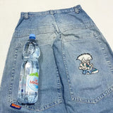 Dodobye Y2K Kawaii Cartoon Characters Embroidered Light Blue Washed Baggy Jeans Japanese Harajuku Gothic Skateboard Pants Street Clothes