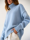 christmas outfit Dodobye Long Sleeves Loose Solid Color High Neck Knitwear Pullovers Sweater Tops