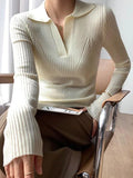 Dodobye-Solid V Neck Ribbed Splice Sweater