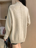 christmas outfit Dodobye High-Low Long Sleeves Contrast Color Split-Joint Split-Side High Neck Pullovers Sweater Tops