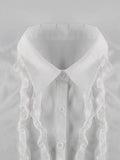 Dodobye-Ruffle Trim Sheer Mesh Long Sleeve Blouse