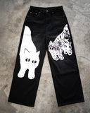 Dodobye 90s Streetwear Y2K Gothic Heavy Print Pattern Pants Cat Mid Waist Straight Couple Harajuku Street Casual New Fashion Retro Wide Leg Pants Jeans