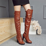 thanksgiving outfit Dodobye Over-Knee High Boots Round Toe Block Heel TPU Outsole Charm Size 33-45 Mature Red S2675