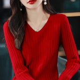 Dodobye Casual Short Pullovers Lady Sweater V-neck Slim Solid Womens Jumper 2025 Autumn Winter Female Long Sleeve Knitted Top Pull